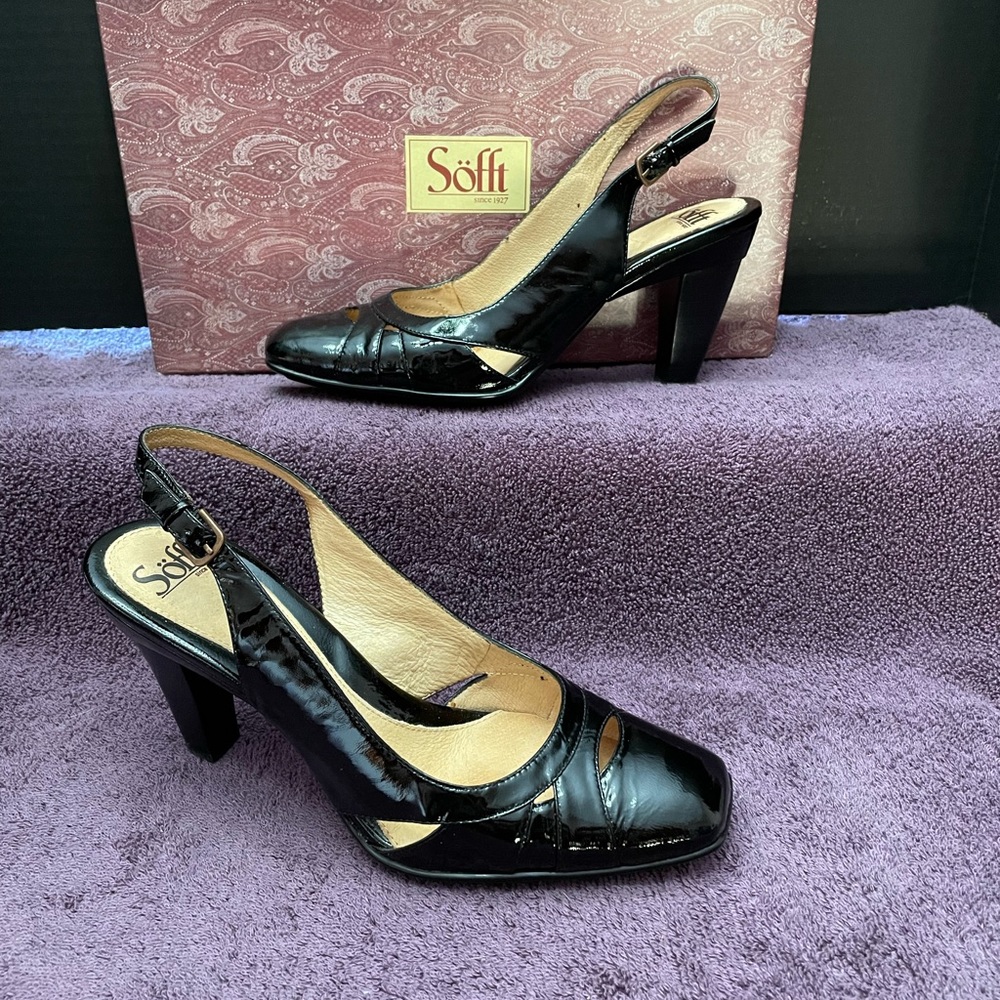 Sofft Black Patent Selena Sling-Back Heel